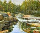 《家乡的小河》油画